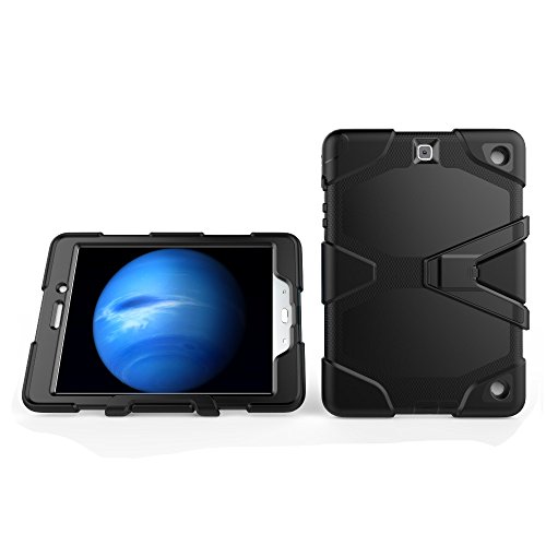 Outdoor Hülle für Samsung Galaxy SM-T550 Cover 9.7 Zoll 3in1 Stoßfest Hybrid SM-T555 Hardcase und Weiche Silikon Schutzhülle Tasche Case (Schwarz) - 3