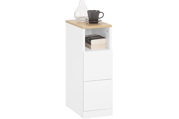 SoBuy Smal sängbord 20 cm med 2 lådor, 20 x 35 x 60 cm | Utrymmesbesparande sidobord för hörn, hyresgäster och resäng, sovrum och vardagsrum, vit, FBT149-WN