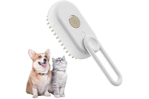 VAWSVOCS Brosse pour chat avec eau, 3 en 1, Steamy Brush chat, brosse à vapeur polyvalente, auto-nettoyante, peigne de massage, soin et épilation pour chat et chien (blanc)