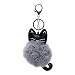 Produktbild Holdream KFZ Schlüssel Kette Schlüssel Ring PU Leder Plüsch Katze Anhänger Auto Schlüsselanhänger Handtasche Dekoration (Grau)