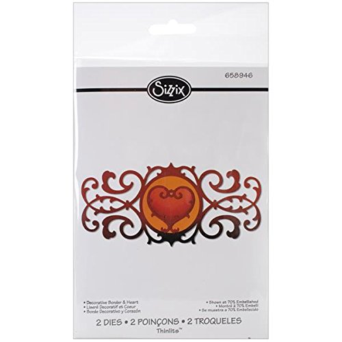 Sizzix Thinlits Decorative Border and Heart Die Set, Pack of 2