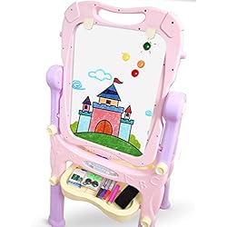 Chevalet pour enfants, Chevalet d'art debout multifonctionnel, Planche à dessin réglable en hauteur avec des trombones (Color : Pink)