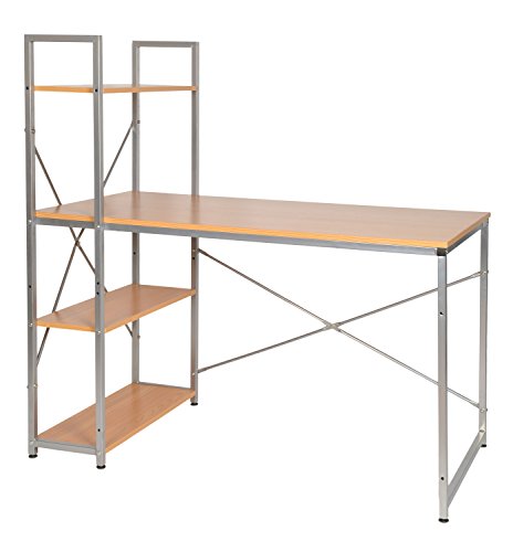 ts-ideen Holz Schreib-Tisch Brotisch Computertisch Arbeitstisch mit Regal Metallgestell in Silber Tischplatte aus Holz 121 x 120 cm ts-ideen Holz Schreib-Tisch Brotisch Computertisch Arbeitstisch mit Regal Metallgestell in Silber Tischplatte aus Holz 121 x 120 cm