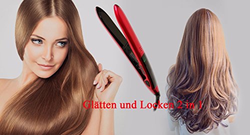 LadyHelena® Profi Keramik Haarglätter  Anti Frizz Glätteisen Lockenstab 2 in 1,Auto-Abschaltung LCD EU Stecker (mit Hochwertiger Keramikbeschichtung) - 7