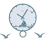 Ljwck Wanduhr, Einfach Kreativ Nordisch Stumm Grüner Wald Sea Morandi Haushaltsprodukte Dekoration Runden Zeiger Batterie 14 Zoll 35 cm (Farbe : Blau)