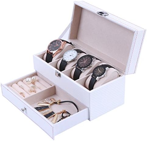 WEIQI BOX White Carbon fiber Watch box/Princess box/wooden double ring necklace jewelry storage box, birthday, holiday gift