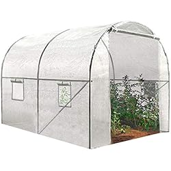 IDMarket - Serre Tunnel 6M² Blanche 140G 2 Sections Acier galvanisé