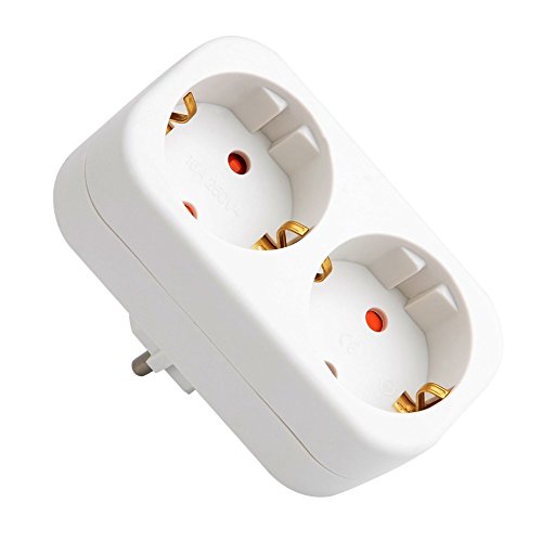Preisvergleich Produktbild Steckdose / Doppelstecker, Doppelsteckdose, Mehrfachstecker, Mehrfachsteckdose, Multistecker, Multisteckdose Adapterstecker / Zweifachstecker mit Kindersicherung, Weiß - Senkrecht, vertikal