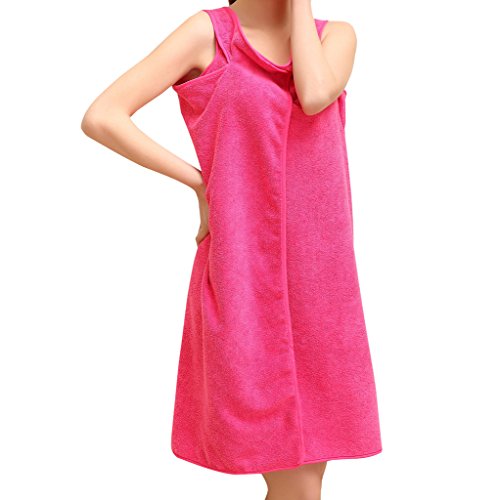 NONMON Damen Bademantel Super Weich Absorbent Microfaser Spa Strand Schwimmen Badetuch Badeanzug – Rosa Rot - 2