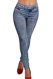 Leggins de impresión falsa Blue Jeans dril de algodón de las mujeres Blue F