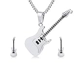 Juego de pendientes de tuerca de guitarra y colgante de acero inoxidable, gran regalo para amantes de la música o la guitarra.