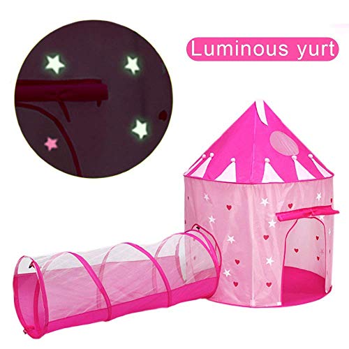 ACTNOW Tienda campaña Infantil Luminosa con túnel para niños/Castillo con Estrellas Luminosas en la Oscuridad