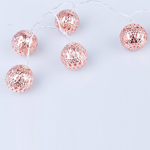 IntiPal 10er LED Lichterkette Silberne Goldene Roségold Kugeln Warmweiß Kaltweiß Bunt Weihnachtsdeko (Roségold mit Kaltweiß) - 6