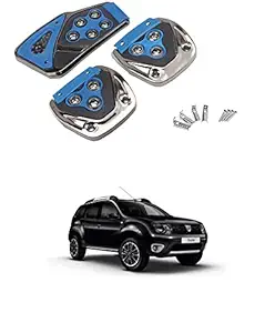 QiisX Anti-Skid Foot Pedal Manual/Auto Gear Accelerator Clutch Brake Accelerator Pedal Cover Set Kit - Blue for Renault Duster