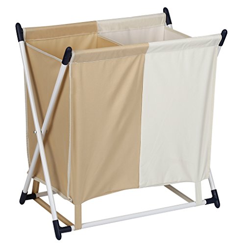 LANGRIA Wäschesammler Faltbare Wäschekorb mit 2 Poly-Baumwollmischung und abnehmbarem Beutel, Metall-X-Rahmen, für Wäsche Lagerung und Organisation, Beige und Khaki - 8
