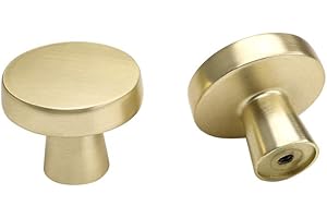 LONTAN 5 Pack Gold Kitchen Cabinet Handles - Round Drawer Knobs Brushed Brushed Door Knobs Solid LS5310GD
