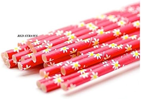 INFINTY UK 25 PAPER STRAWS DRINKING PARTY BIRTHDAY WEDDING STRIPED CHEVRON POLKA HEART UK FAST DELIVERY (RED DAISY)