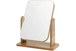 Chereda Kosmetikspiegel mit Ständer aus natürlichem Bambus, 360° drehbar, quadratischer Spiegel für Schminktisch, Schreibtisch, Badezimmer, Schlafzimmer, 20 x 18 cm