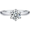 VNEWSCHI Moissanite Women's Diamond Ring Classic Six Prong Ring Copper Platinum Plated Women's Ring Classic Round Women's Wedding Gifts Women's Elegant Jewelry for