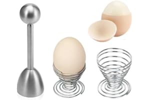 SUNERLY Coupe-œuf Outil D'Oeuf en Acier Inoxydable, Lot de 2 coquetiers en ressorts avec, Ouvre de Coquille D'oeuf, Coupe-Coquille pour Oeufs durs et Mous, Séparateur de Coquille D'oeuf la Maison Cuisine