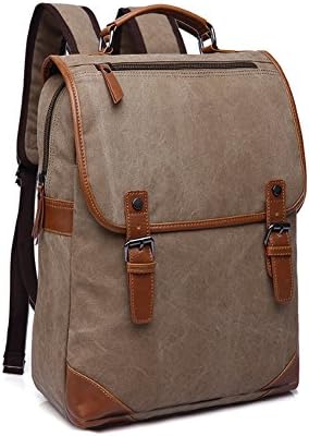 Mens Backpack Laptop Rucksack Canvas Lightweight School Genuine Leather Backpack for Men (Khaki)