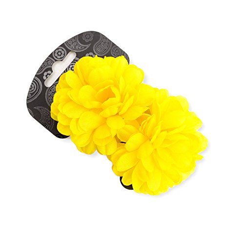 Chelsea Jones - 2 x Girls Bright Yellow Hair Flower Ponios/ Elastics/ Bobbles - 7 cm