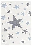 Kinderteppich Happy Rugs STARS creme/silbergrau-blau 80 x 150 cm