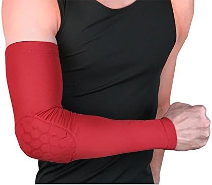 Baisde Elbow Braces Honeycomb Sponge Anti-Crash Basketball Arm Sleeves Long Comfortable Sport Tennis Strap 1PC , red , L