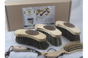 WILLIAM HUNTER EQUESTRIAN Borstiq Kit de Pansage De Chevaux (5 pièces) - Contient Ergo Brosse De Massage Et Cure-Pied. Sac En Chanvre Vendu Séparément