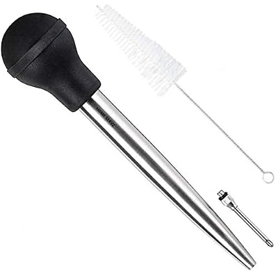 Home Servz Acier Inoxydable Poires à Sauce,Turkey Baster Syringe,Aiguille d'injection avec Brosse de Nettoyage,ampoule en caoutchouc noir