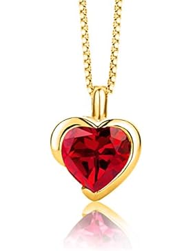 ByJoy Damen-Kette Mit Anhänger 925 Sterling- Silber Herzschliff Rot Synthetischer Rubin 45cm