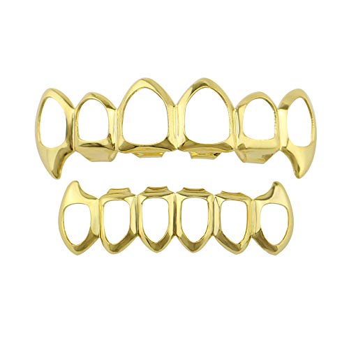 Wenzhihua Griglie per Tappi con Denti d'oro Hip Plated out Set di Griglie per Denti in Acciaio Placcato Oro 18k e Argento per Le Griglie dei Denti con la Bocca in Bocca (Colore : Oro)