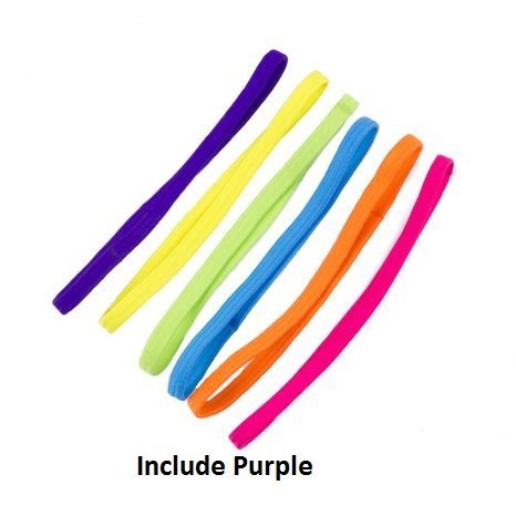 Mytoptrendz® 6 X Thick Long Stretchy Elastic Bright Colour Sports Headband Thin Forehead Alice hairbands Include purple (Neon Color)