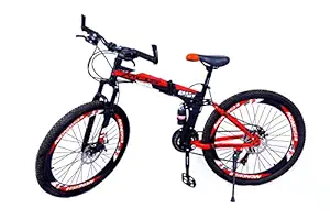 MDS Unlimited CYCLES ROADY 26 inches 21 Shimano Gear Dual Suspension 18 Inches Steel Frame Double Disc Brake Foldable MTB Mountain Bike Cycle for Unisex (Black Red )