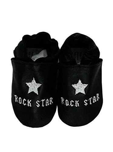 Silly Souls- Soft Sole Leather Baby Boy or Girl Shoes (0-6 Months, Rock Star-Black)