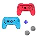 Produktbild QUMOX Dobe Ergonomic Design Controller Joystick Griff Griff L + R Reisehalter Case Set - Rot / Blau & Daumen Grip Stick Abdeckungen Set - Grau Für Nintendo Switch Joy-Con