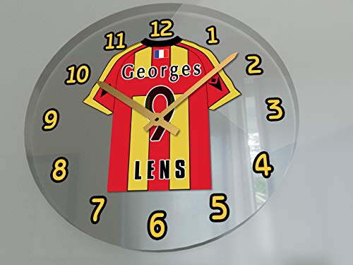 MyShirt123 France Ligue 1 Horloge murale avec maillot de football France - N'importe quel nom, numéro, équipe Personnalisation offerte RACING CLUB DE LENS FC