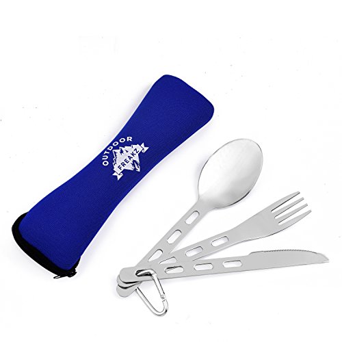 OUTDOOR FREAKZ Deluxe Outdoor Reisebesteck und Campingbesteck aus Edelstahl mit Neoprenhülle - 2