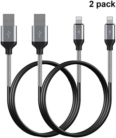 iPhone Cable, Yaletu 3.3ft/1m Steel Spring Lightning to USB Cable, Lightning Data Sync & Charge USB Cable for iPhone SE 6S 6S Plus 6 6Plus 5S 5C 5, iPad Air Air 2 mini2 mini3 4th, iPod Nano, iPad Pro and More- 2-Pack (Black)