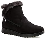  Hishoes Winterschuhe Wildleder Damen Winterstiefel Warm Gefüttert Schneestiefel Mädchen Stiefeletten Winter Kurzschaft Stiefel Bequem Schuhe Schwarz