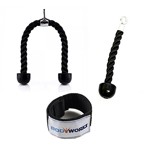 Bodyworks COMBI SET Fitnesszubehör für den Kabelzugturm für verschiedenste Übungen: 1x Trizepsseil, 1x Einhandseil, 1x Hand- und Fußschlaufe