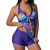 Moserian Damen Bademode Plus Size Print Tankini Swimjupmsuit Badeanzug Beachwear Gepolsterte Badebekleidung