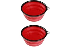 PET WIZ Ciotola pieghevole in silicone – Confezione da due – Ciotola portatile per cibo e bevande con gancio per cani e gatti (rosso)
