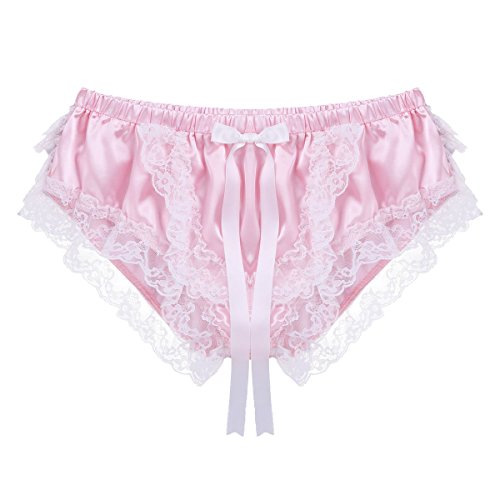 Men's Sissy Panties Lingerie Frilly Satin Ruffled Lace Trunk Boxer Shorts Crossdress Underwear