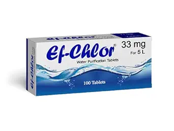 Ef-Chlor 33mg drinking Water Purification Tablets for emergency use at Home/office/commercial places 1-Tablet Purifies 5 litres water of Plastic Bottle water dispenser, Jar & pot pack of 100 Tablets