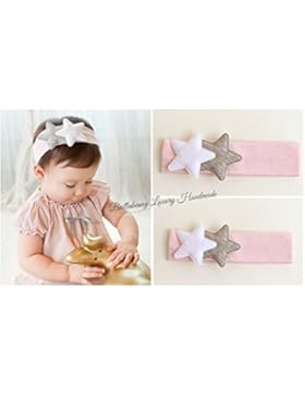 FASCIA BABY PER CAPELLI ROSA PINK CON STELLE STAR per battesimo,compimese,compleanno,wedding,matrimoni,feste,party...