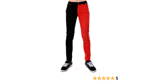 Mens Drainpipe Jeans Red \u0026 Black Split 