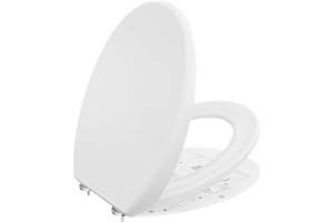 DERW Soft Close Toilet Seat, Heavy Duty Environmentally Friendly Urea-Formaldehyde Resin, O-Shaped Design, Quiet Slow Close, Quick Release, Install with Alignment Guide, Durable White Toilet Seat
