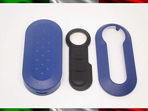 TOPBEST - Carcasa para Llave + Botones de Goma para Fiat 500 Grande Punto EVO Bravo Panda 500L Lancia Y Ypsilon Musa Delta Scocca, Color Azul