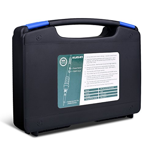 Lötkolben set 8-in-1 Soldering Iron kit Kuman 60W with ON/OFF Switch Adjustable Temperature soldering iron, 5pcs Different Tips, Tin Wire Tube, Desoldering Pump, Stand, Anti-static Tweezers and Solder Tip Cleaning Wire with a Tool Case P8300 - 6